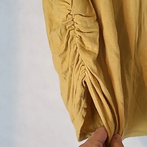 Mustard Yellow Roughed Blouse Sz M ¾ sleeves - Picture 3 of 7